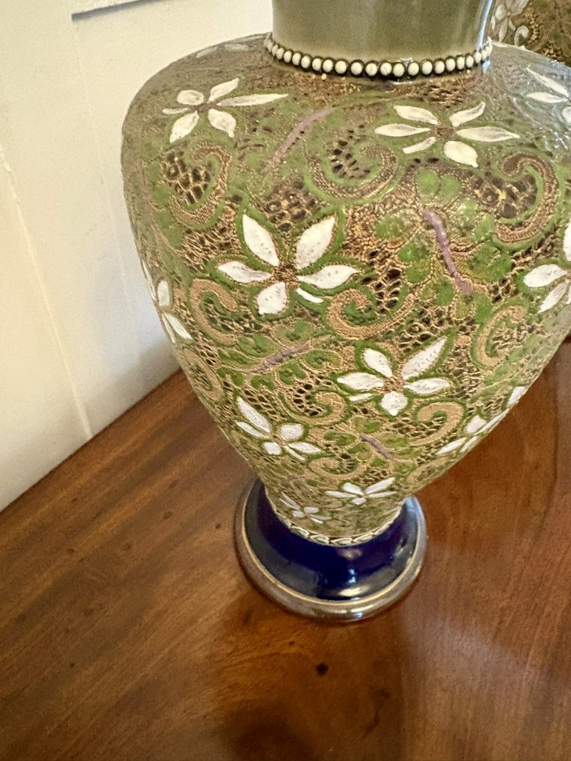 Pair of Antique Victorian Quality Doulton Slater Stoneware Vases - Image 5